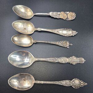 Vintage Collectible Sterling Silver Souvenir Spoons Set Of 5 of California CT35C